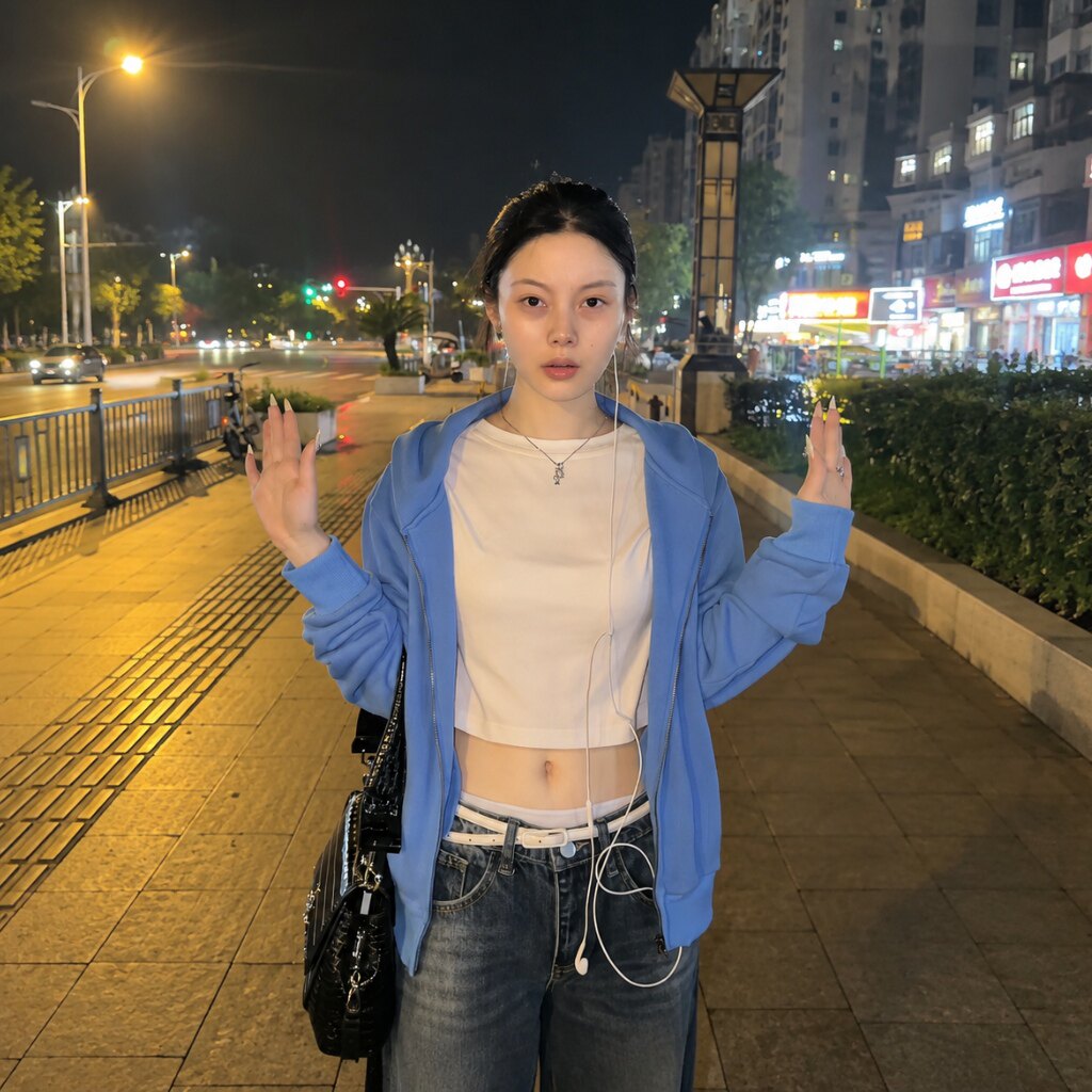 宥瑜同款蓝色连帽拉链卫衣女短款