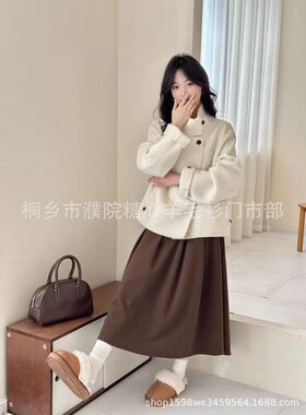 小思思同款白色毛呢外套新款秋冬羊毛立领双面手缝韩系清纯乖乖女