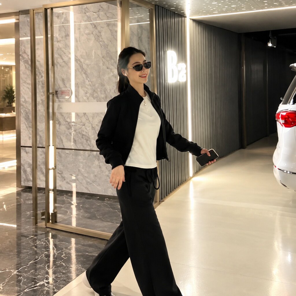老金秋季女黑色休闲运动两件套潮