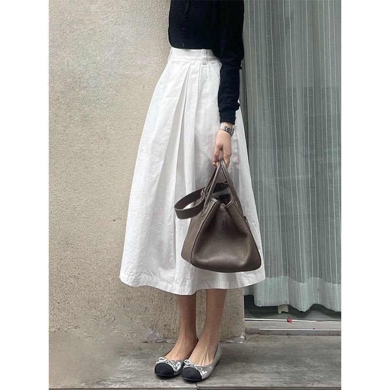 抖音番茄酱同款白色半身裙中长款女高腰中长款垂感a字伞裙