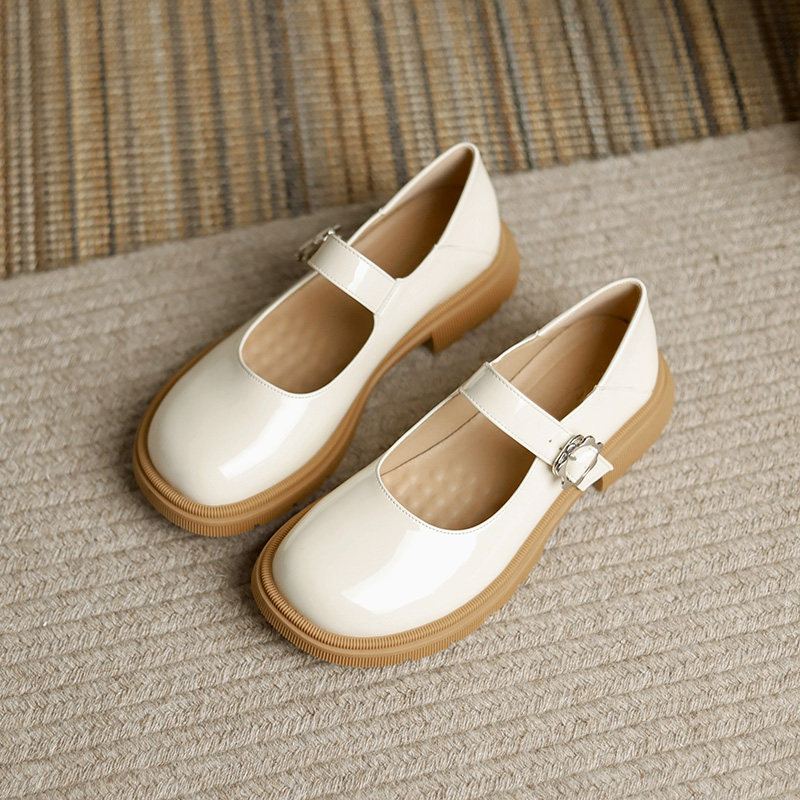 真皮玛丽珍平底鞋小皮鞋