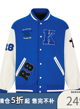 【潮WOO专属】KREATE雷雨国潮秋冬高街vibe刺绣毛呢棒球服夹克男
