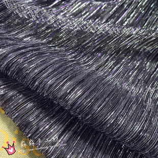电光夏季网纱 银紫色压皱折细百褶布料 极光透视汉服中国古风面料