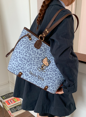 可爱豹纹Hellokitty包包女复古通勤双肩包多功能大容量单肩托特包