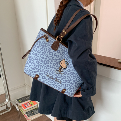 豹纹复古多功能双肩单肩托特包