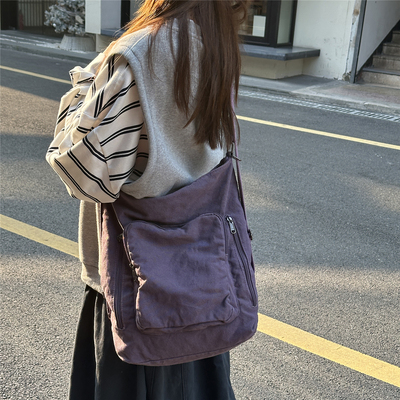 复古帆布多功能百搭斜挎双肩包