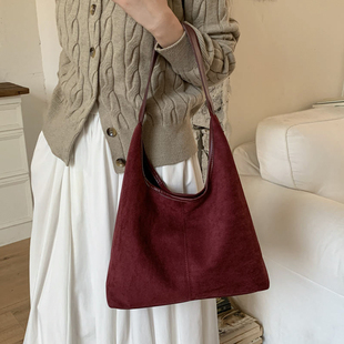 韩系复古麂皮绒托特包包女秋冬新款大容量通勤单肩包时尚慵懒风包