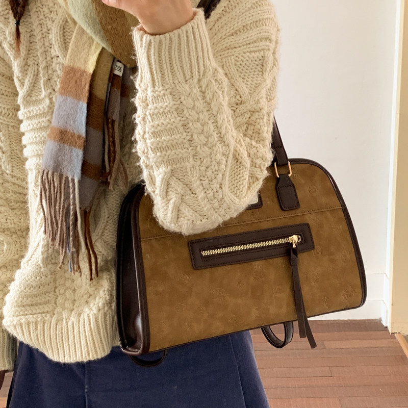 复古麂皮绒公文包包女2025新款潮时尚学院风多用双肩后背包单肩包