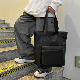 手提包男款大容量学生书包拎书袋补课包通勤托特包女百搭单肩包