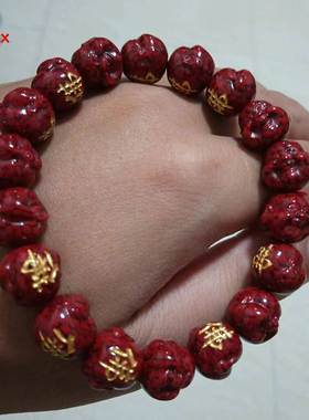 原矿朱砂高含量晶体手串透光佛公收藏品