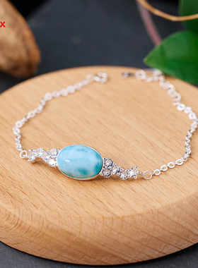 s925银镶嵌天然海纹石手链