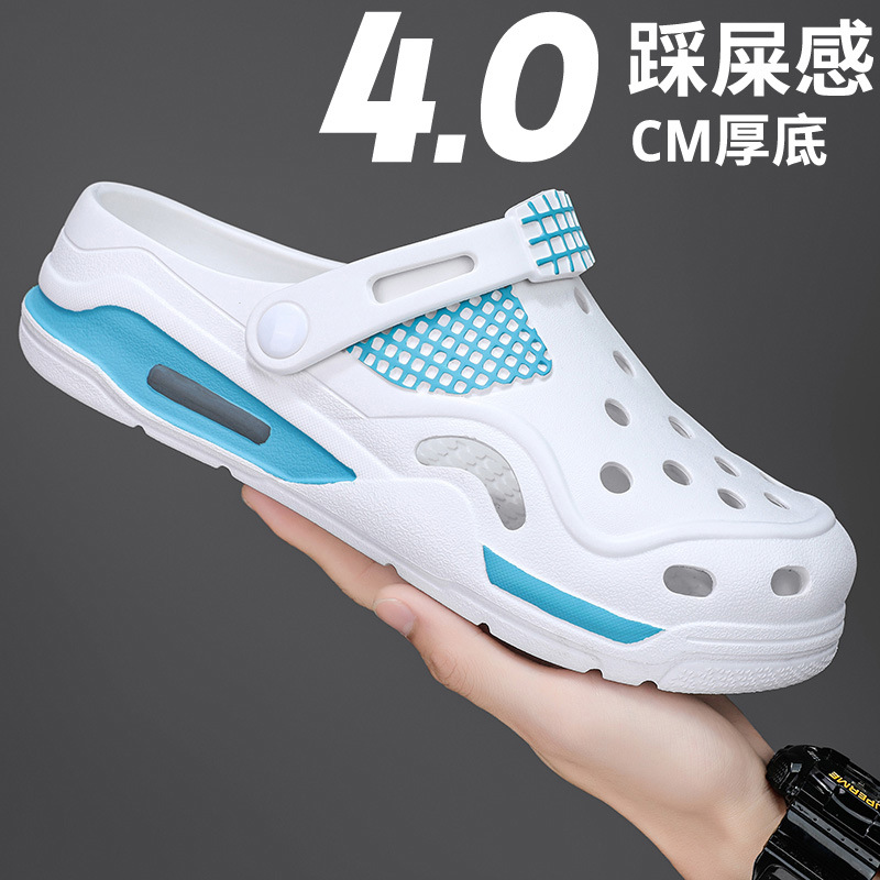 包头拖鞋男款夏季新款外穿大头洞洞凉鞋男士踩屎感厚底运动凉