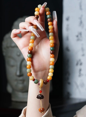 天然原生态敦煌问天风化菩提根白玉菩提子绕指柔文玩手串念珠佛珠