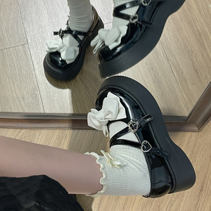 深霖蝴蝶结小皮鞋女2023年新款夏季厚底大头学院风小个子玛丽珍鞋