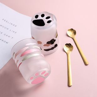情侣可爱伴手礼杯子创意家用猫爪杯女生高颜值玻璃杯办公室咖啡杯