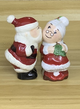 外贸尾货圣诞胡椒罐餐桌辣椒盐罐手绘陶瓷圣诞节装饰摆件