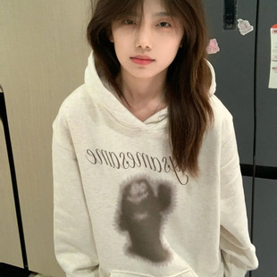 加绒宽松少女生上衣 美式 复古连帽卫衣女2025新款 春秋冬季 纯棉薄款