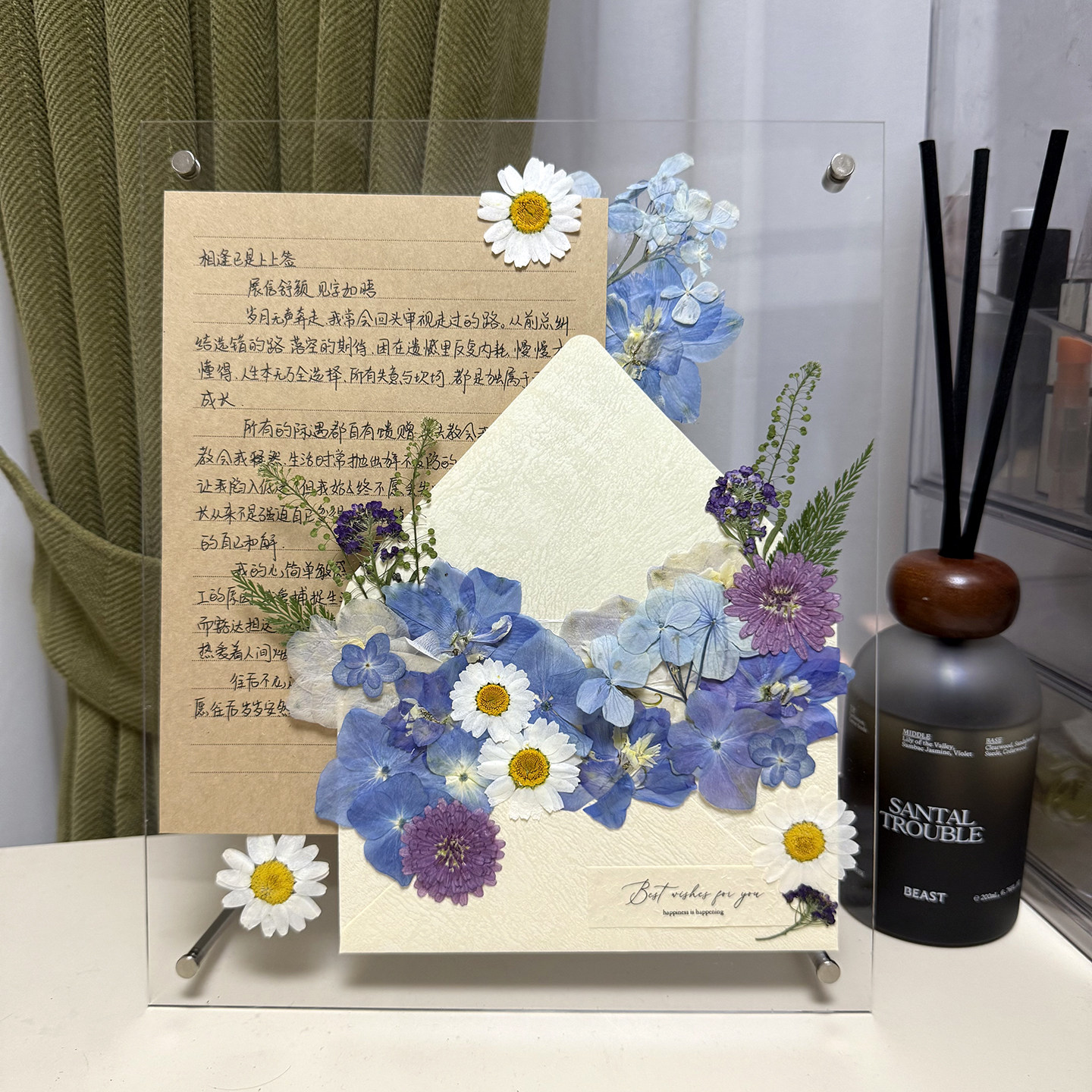 【蓝色告白信封】干花相框diy材料包压花节日创意礼物手工写情书