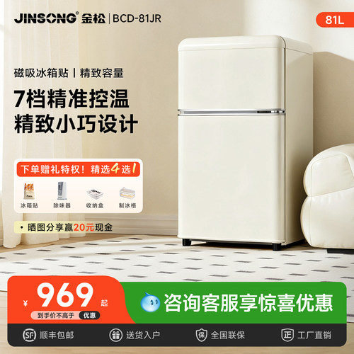 金松复古小冰箱双门家用小型冰箱