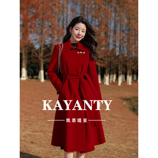 双面羊绒大衣高级感气质女神范新年战袍红色毛呢外套 KAYANTY新款