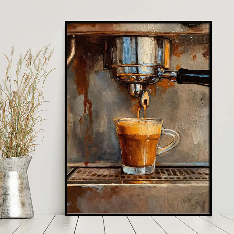 咖啡馆西餐厅装饰画海报酒吧工业风coffee线稿咖啡机吧台店铺壁画图片