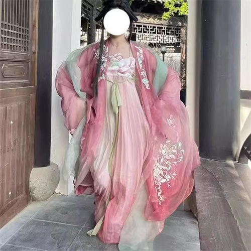 原创汉服女【大荷花】诃子裙大袖衫绣花超仙春夏季绣花汉元素改良