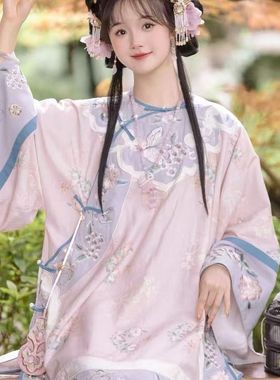 晋商少奶奶【小满】清汉女复原斜襟圆领汉服民族服印花格格马面裙