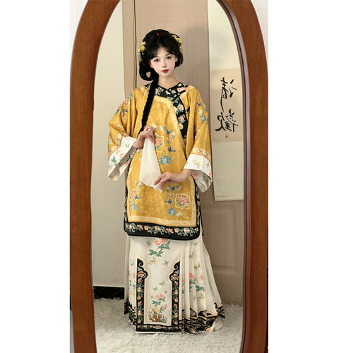 花神记【花鸟间】清女服装复原斜襟圆领晋商少奶奶民族服印花格格