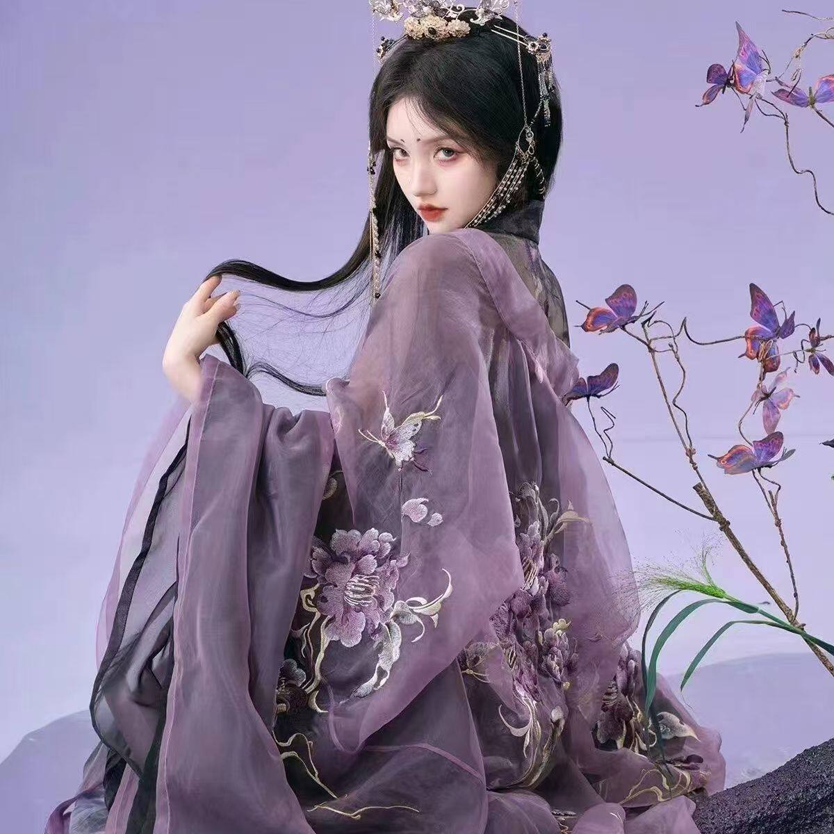 花神司黑山茶花神唐制汉服国风大典走秀款双生山茶绣花大袖刺绣春
