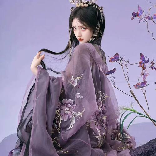 花神司黑山茶花神唐制汉服国风大典走秀款双生山茶绣花大袖刺绣春