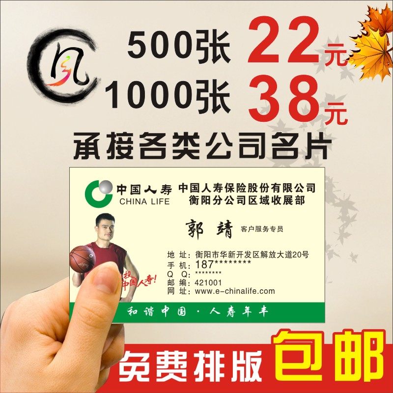中国人寿保险公司名片制作设计平安太平洋泰康名片印刷定做双面