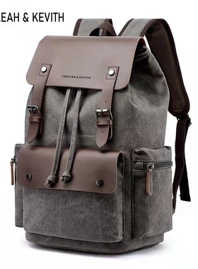 真皮双肩包男复古手提油蜡帆布简约休闲旅行商务时尚背包电脑书包