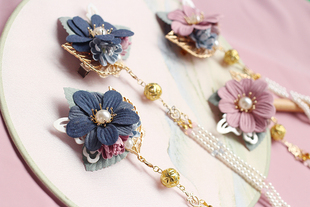 ++ChessStory棋子物语++洞仙引仿绒花珍珠贝壳流苏发夹一对现货