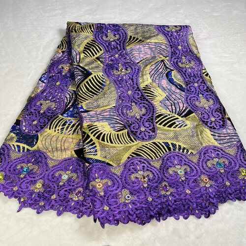 African wax lace 非洲蕾丝腊布刺绣蕾丝花边加钻时尚服装面料5码