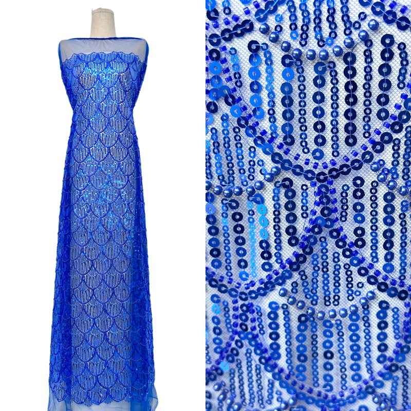 蓝色重工亮片鳞状网纱面料婚纱礼服连衣裙高端奢华面料beads lace,纺织面料/辅料/配套,面料/布类,淘宝优惠券,粉丝福利购,淘宝优惠卷