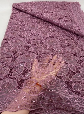 新款欧根纱蕾丝水溶刺绣花边面料African OrganzaCord lace Fabri