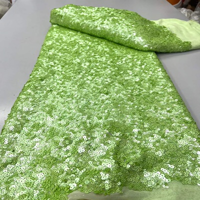 满幅加密亮片绣花面料绿色婚纱礼服舞台服服装布料sequins lace