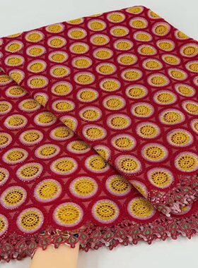 新款红色水溶蕾丝刺绣面料圆圈图案女装连衣裙布料guipure lace