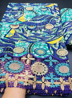 非洲新款重工刺绣蕾丝面料水溶绣民族风连衣裙礼服布料 4+2yards