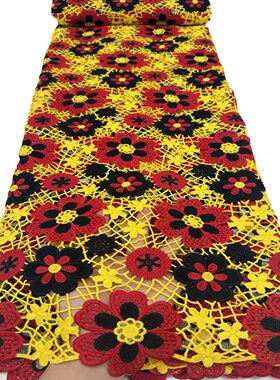 重工水溶蕾丝面料三色花朵镂空刺绣网纱布料连衣裙guipure lace