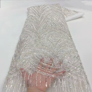 lace beads 新款 重工珠管绣亮片网纱面料婚纱礼服高定刺绣布料