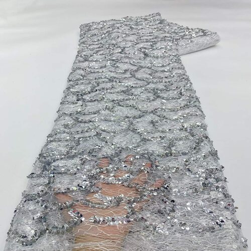 重工亮片珠管刺绣网纱蕾丝面料婚纱礼服连衣裙布料lace fabric