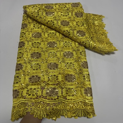 重工水溶蕾丝刺绣面料亮片花朵刺绣布料非洲礼服婚纱guipure lace