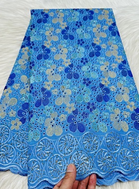 新款高品质纯棉刺绣花布烫钻面料女裙礼服辅料cotton lace 5yards