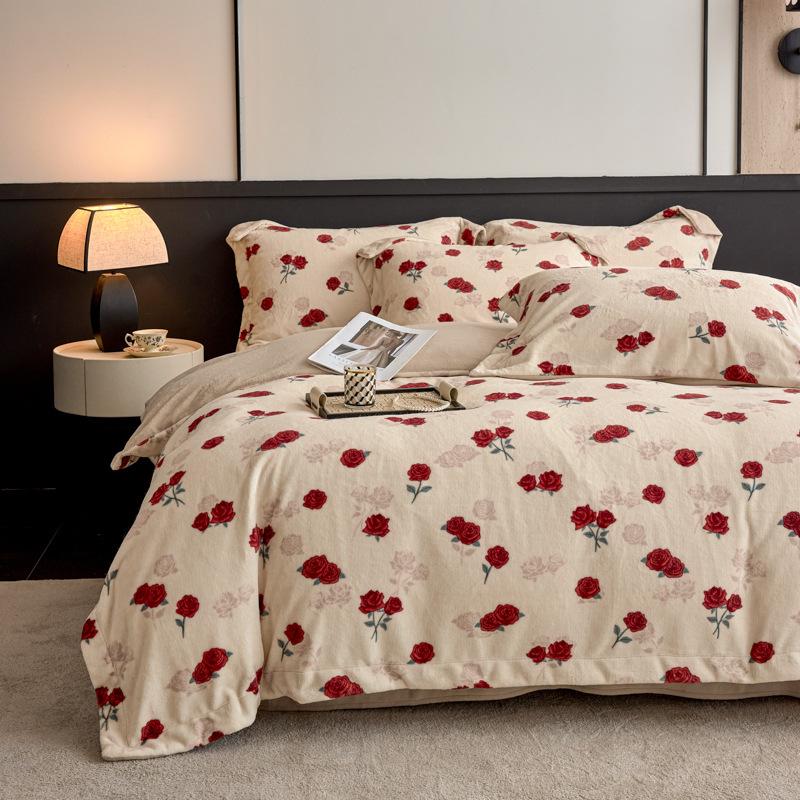 多喜爱牛奶绒美眠康四件套正品加厚抗静电被套双面绒床单床上用品