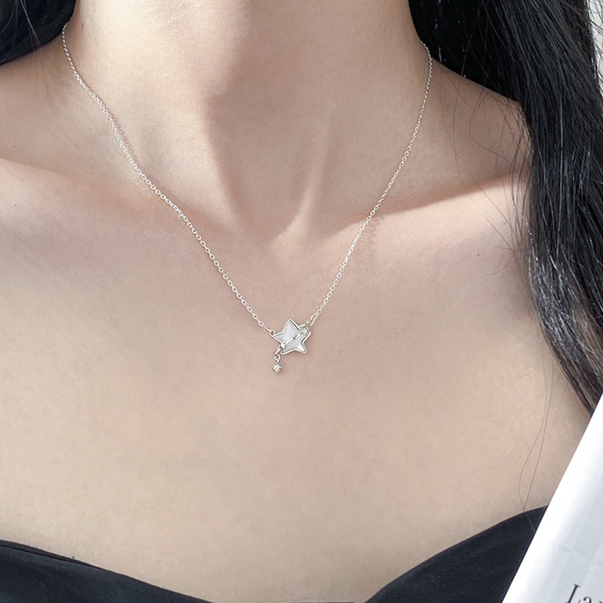 蒂奇s999纯银小清新贝壳星星项链女轻奢精致五角星甜美锁骨链