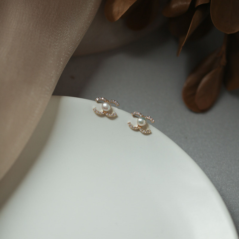 蒂奇925纯银天然淡水珍珠字母耳钉女法式复古轻奢感耳环耳饰