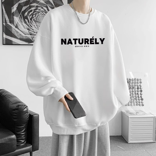 新款字母印花卫衣男款秋冬季潮牌宽松圆领加绒加厚休闲百搭上衣服