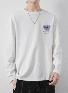 白色卫衣男士春秋季2024新款潮牌青少年宽松帅气百搭圆领学生上衣