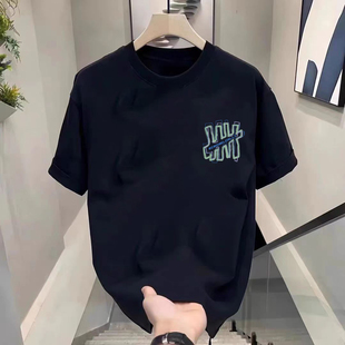 黑色个性短袖t恤男士2025夏季新款美式纯棉打底衫男款宽松上衣ins